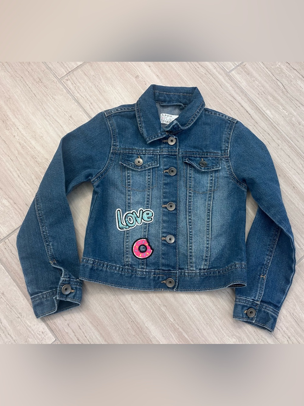The Children's Place Dark Blue Denim Jacket with 'Love' & Donut Patches